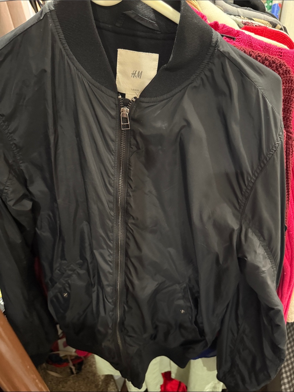 H&M Black Bomber Jacket with Zip Front